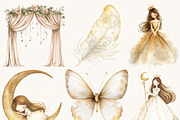 Watercolor Moon Princess Clipart, a Person Illustration by SparkyDesignsUS (Thumbnail 3 of 9)