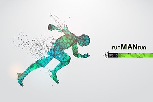 Silhouettes of running athlete, man