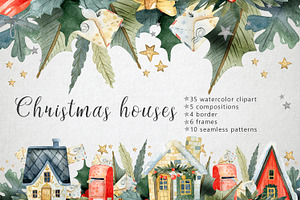 Watercolor Christmas Houses