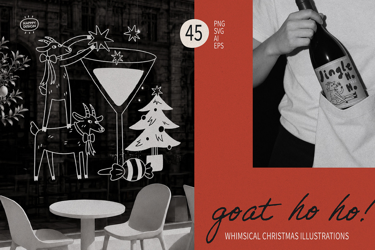 Christmas Goat Doodle Illustrations, a Seasonal Illustration by happpydesign (Photo 4 of 9)
