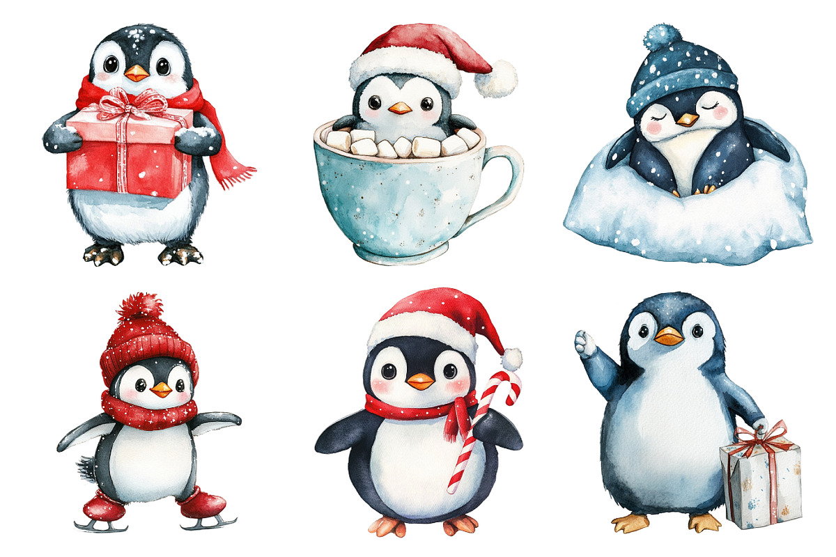 Cute Penguin Christmas Clipart, an Illustration by Daily.Designs (Photo 3 of 5)