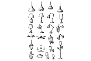 Lamp and Light Types Engraved Set, an Object Graphic by nikagraphic