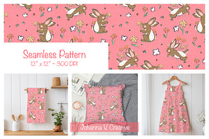 Spring Bunny & Flower Pattern