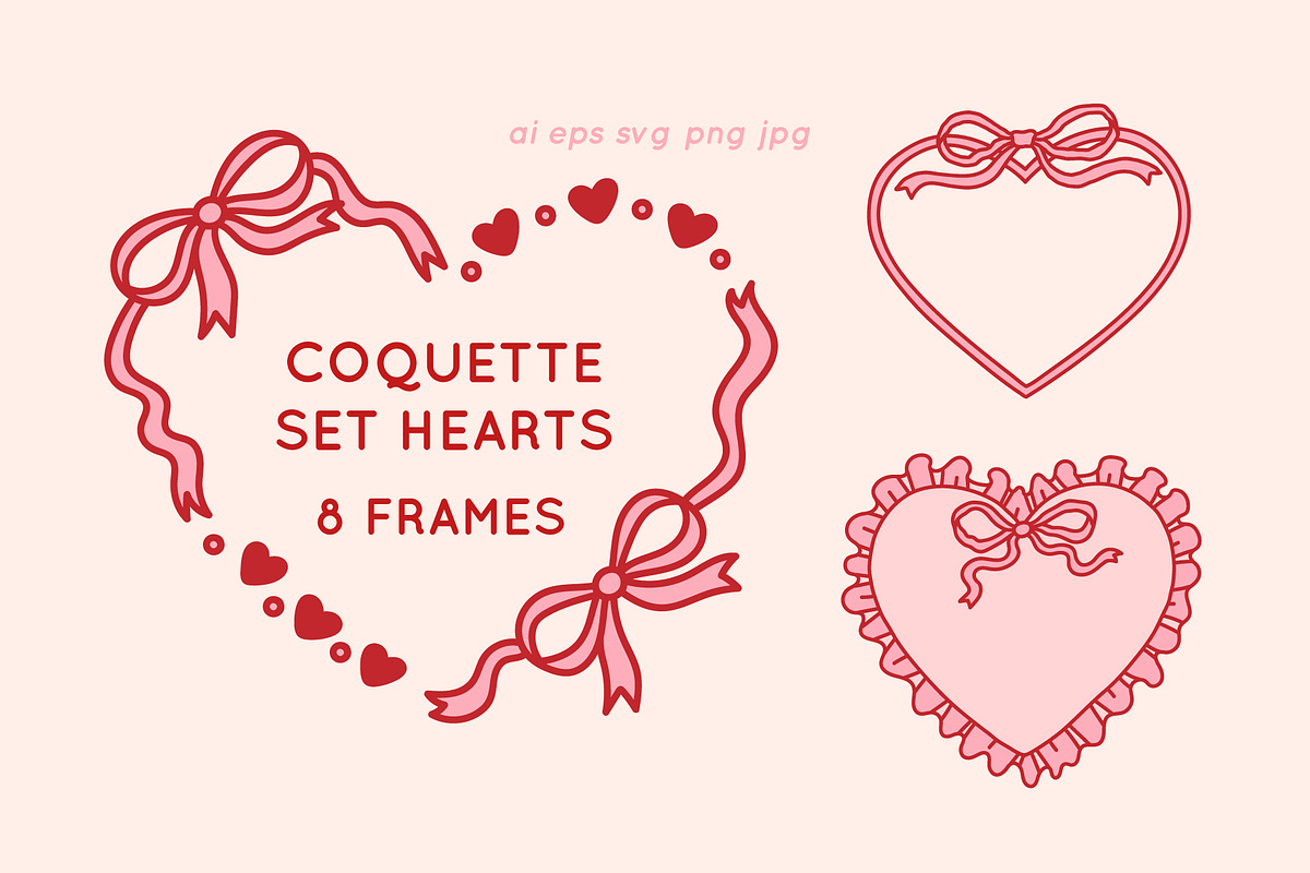Set Coquette Heart Frames with Bows, a Background Graphic by Viaireshop (Photo 2 of 2)