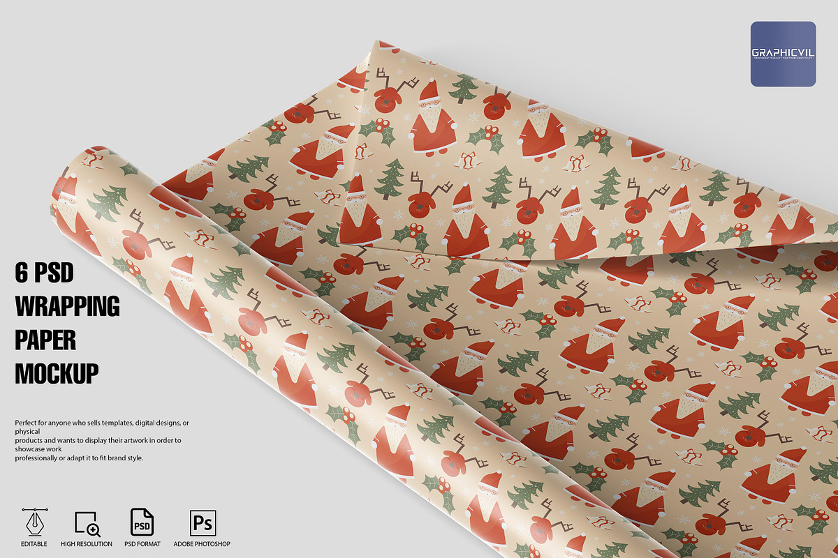 Wrapping Paper Mockup 6 PSD, a Household Mockup by GraphicVil (Photo 1 of 9)