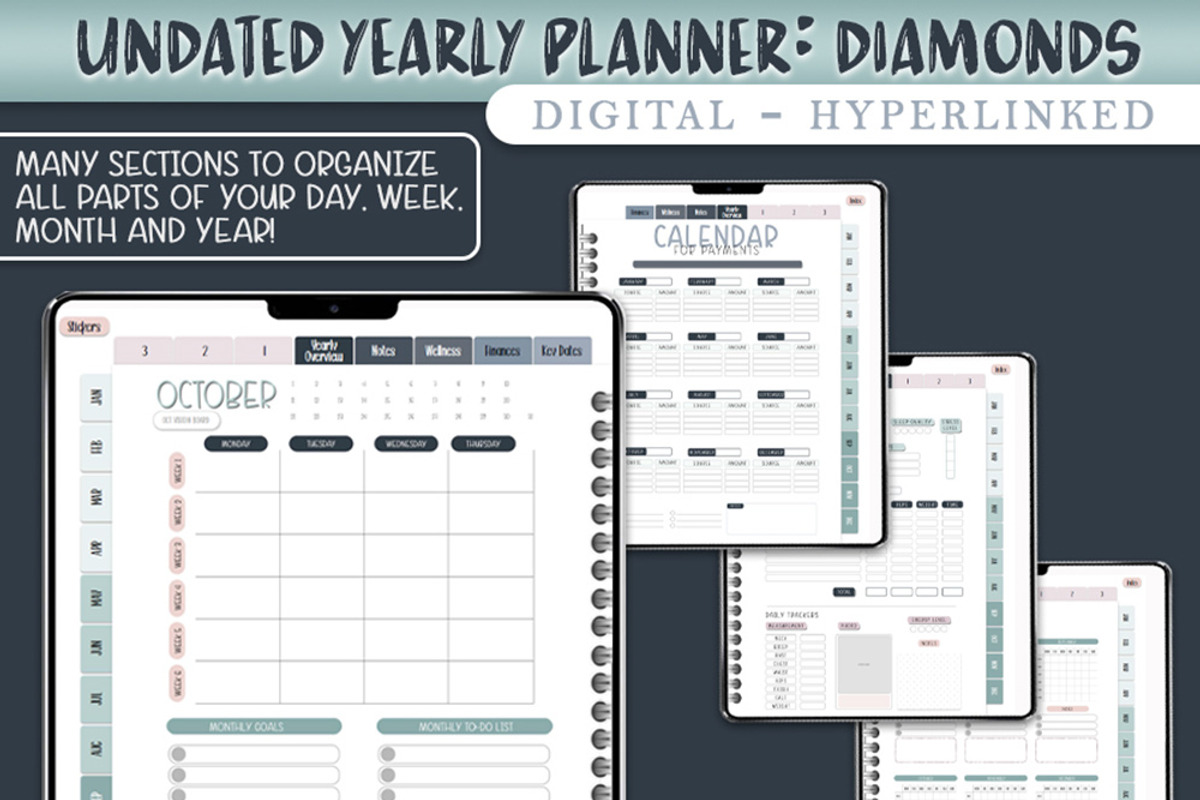 Undated Digital Planner - Diamonds, a Stationery Template by Brenda Avila Designs (Photo 2 of 4)