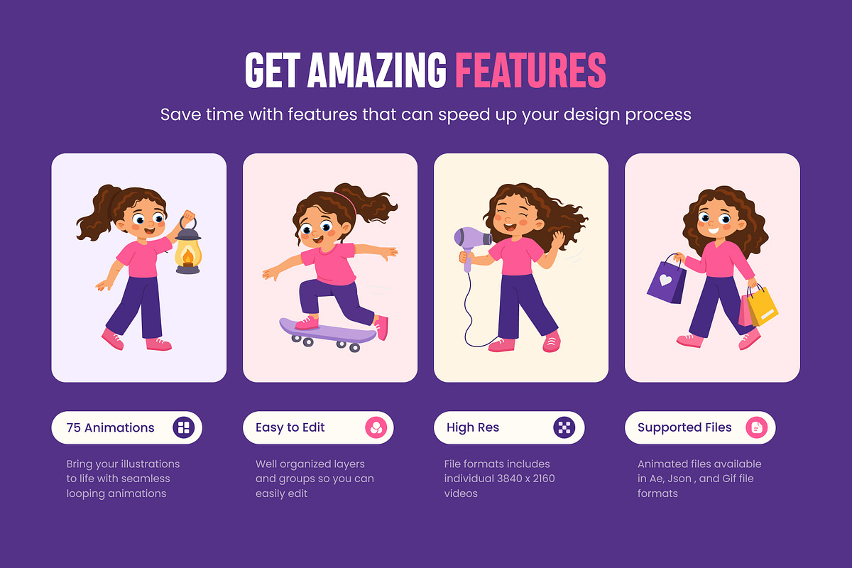 75 Animated Girl Flat Vector Icons, an Emoji Icon by Creative Stall (Photo 2 of 4)