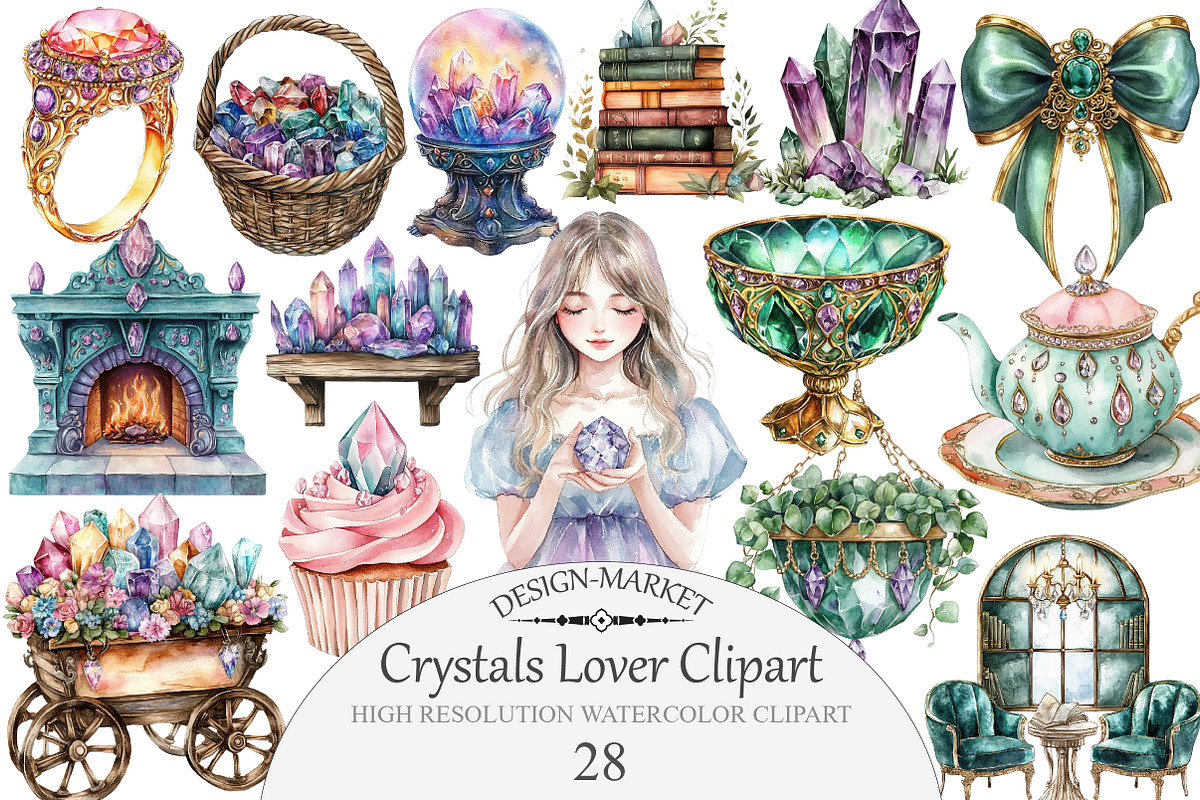 Watercolor Crystals Lover Clipart, an Illustration by Design Market (Photo 1 of 4)