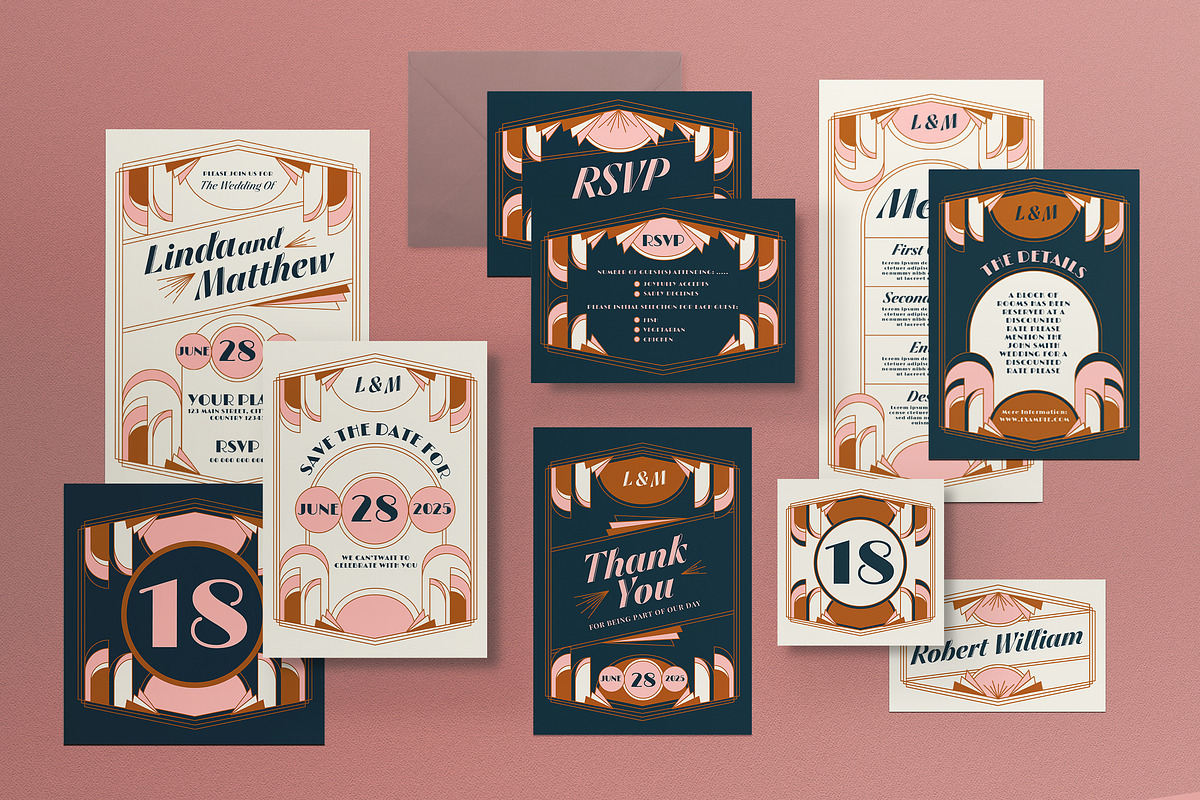 Art Deco Wedding Invitation Set, an Invitation Template by graphicook (Photo 1 of 3)