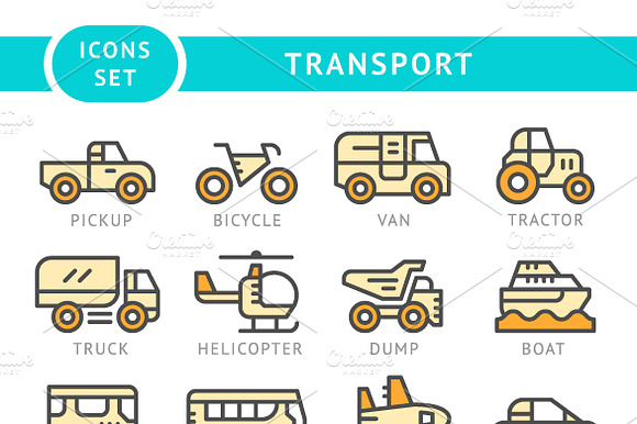 Set Color Line Icons Of Transport