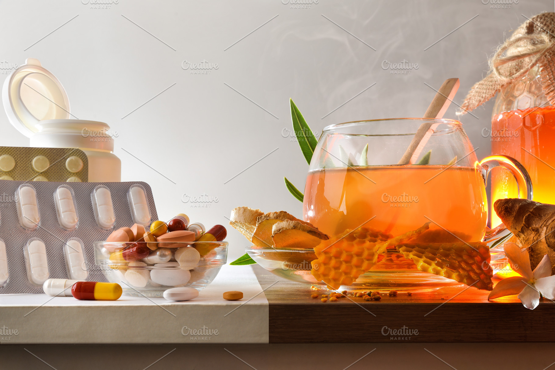 Comparison between chemical medicine and herbal medicine front v, a Food & Drink Photo by Davizro's Market