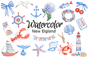 New England watercolor clipart, a Background Graphic by GoodFairyClipArt (Thumbnail 1 of 2)