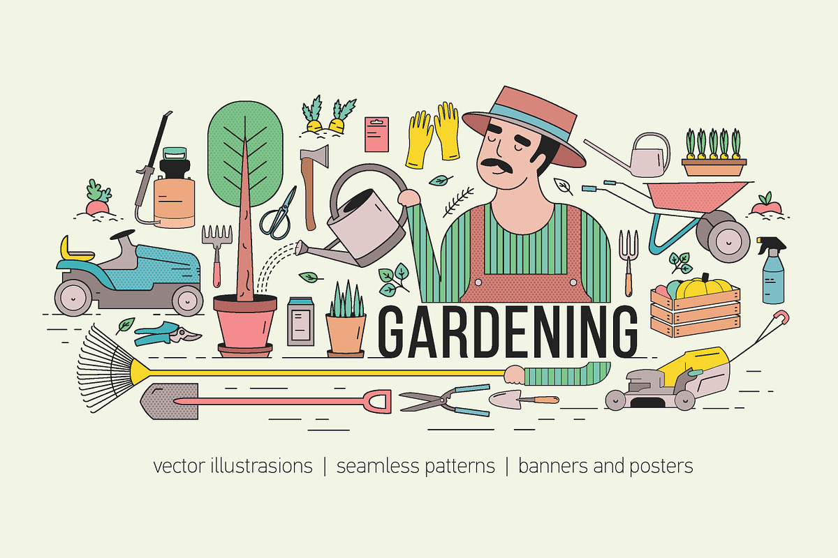 Gardening bundle, seamless patterns, a Decorative Illustration by Good Studio (Photo 1 of 13)