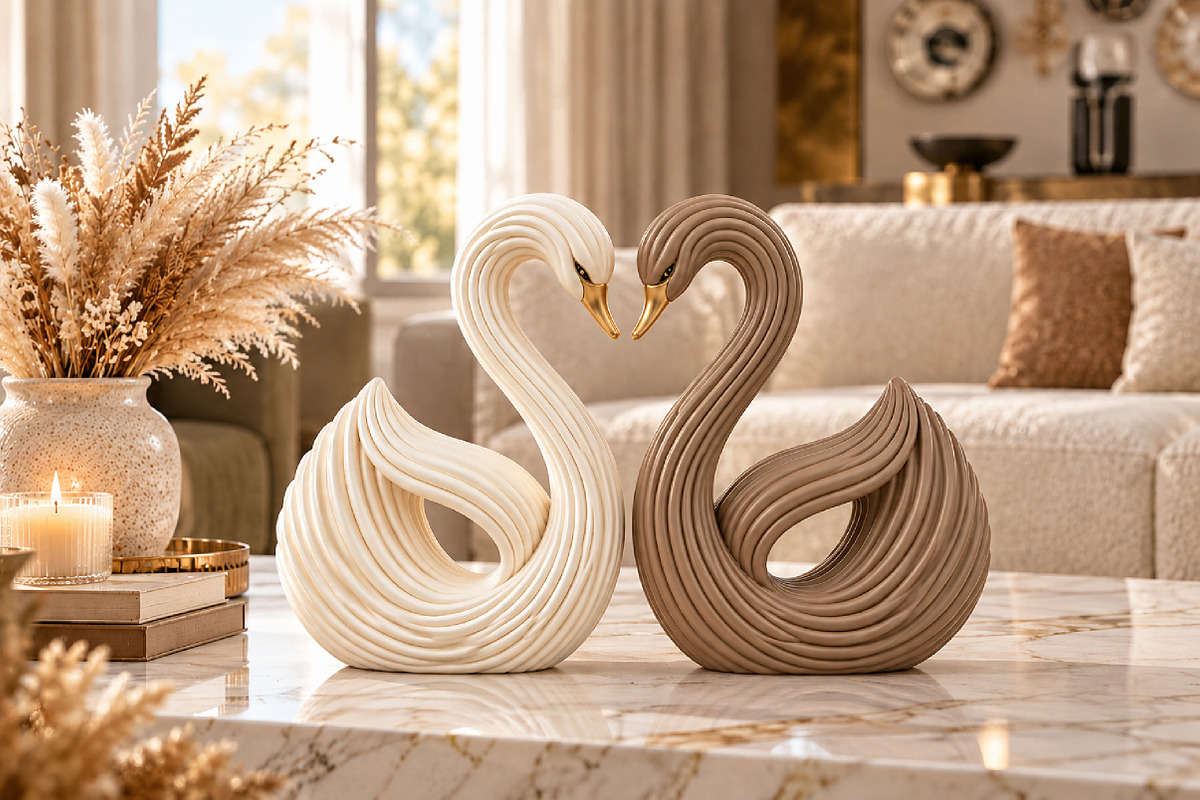 Elegant Swan Couple Sculpture STL, a Scene 3D Model by Layerology (Photo 2 of 4)