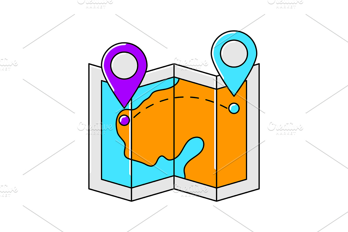 Map with markers icon., a Transportation Illustration by incomible