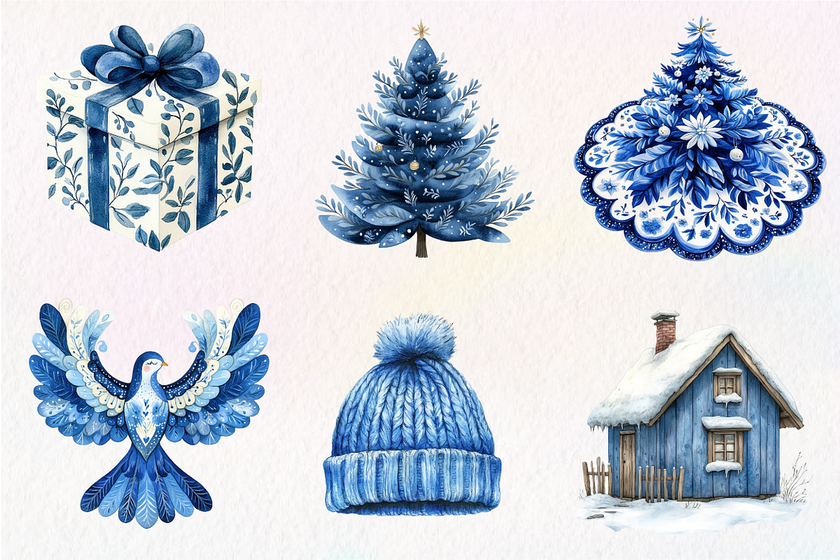 Scandinavian Blue Christmas Clipart, an Illustration by Dream Creation (Photo 3 of 7)