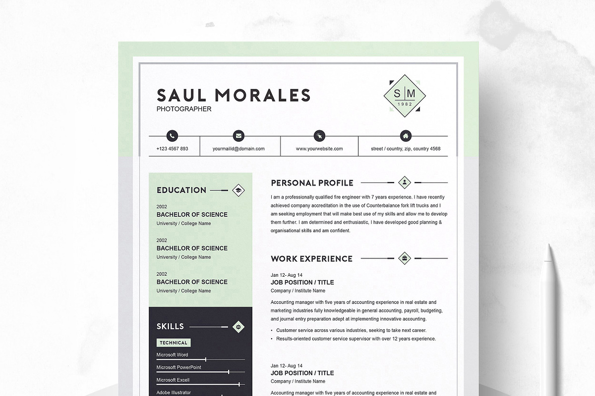 Resume/CV Bundle | 200+ for $29, a Resume Template by ResumeInventor (Photo 37 of 207)