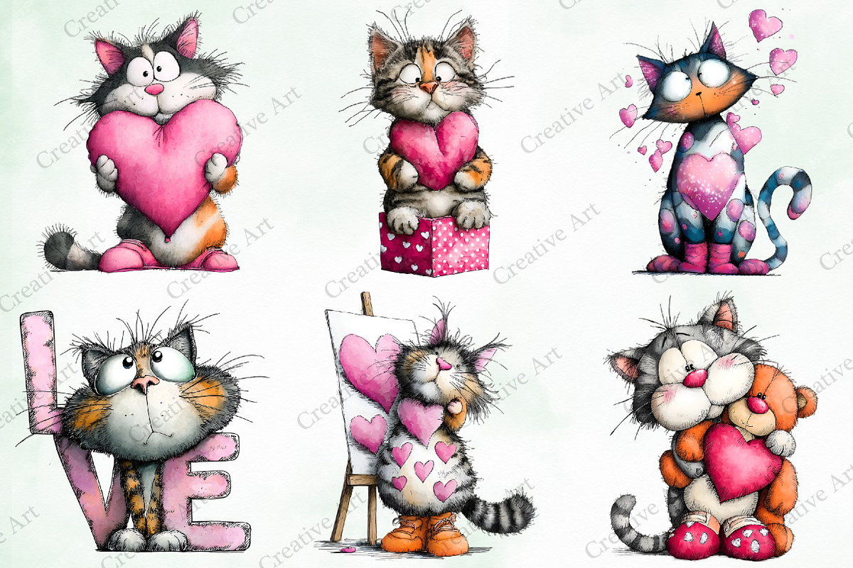 Whimsical Valentine Cat Clipart Bund, an Illustration by Creative Art (Photo 4 of 9)