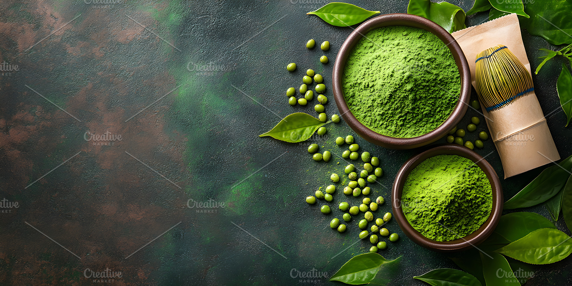 Matcha green tea powder with leaves, a Food & Drink Photo by Photostock
