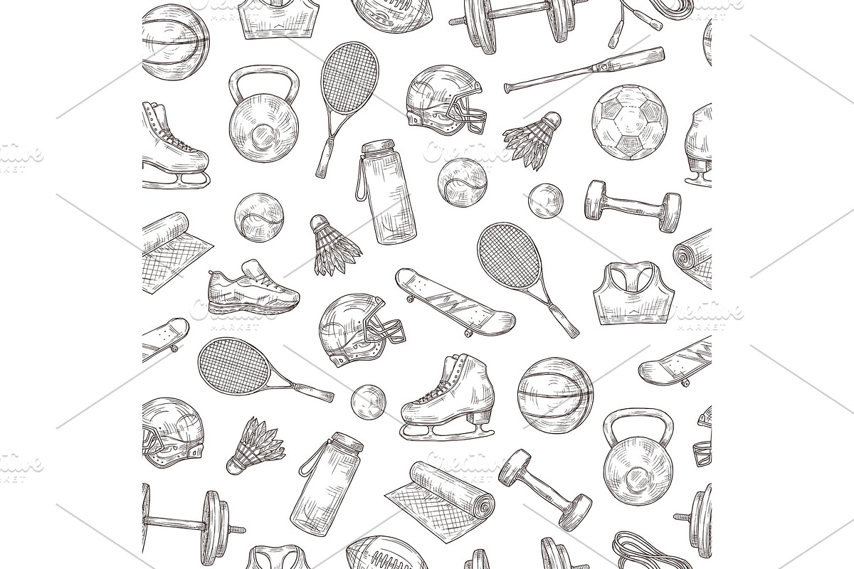 Sports equipment seamless pattern, a Background Graphic by Valerie Bodnar