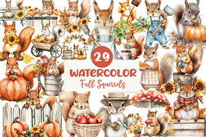 Fall Squirrels Garden Clipart, an Illustration by CreationArt