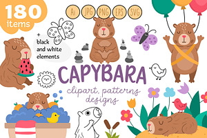 Capybara clipart, patterns, designs, an Animal Illustration by Lexi Claus