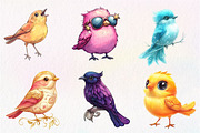 Watercolor Whimsical Birds Clipart, an Illustration by CreationArt (Thumbnail 2 of 5)
