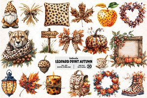 Watercolor Leopard Print Autumn Clip, an Illustration by Pixels.Craft