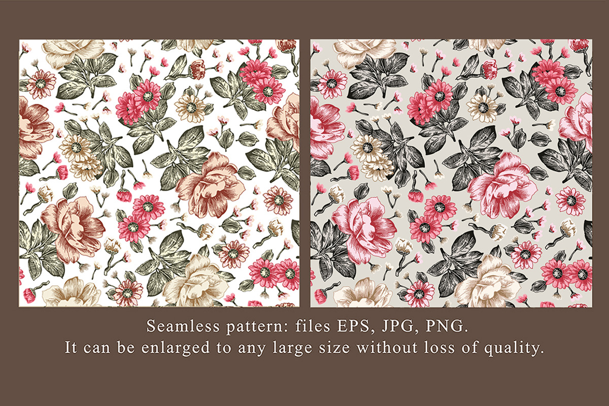 Seamless Flowers Peonies Chamomile, a Pattern Graphic by Vintage (Photo 2 of 11)