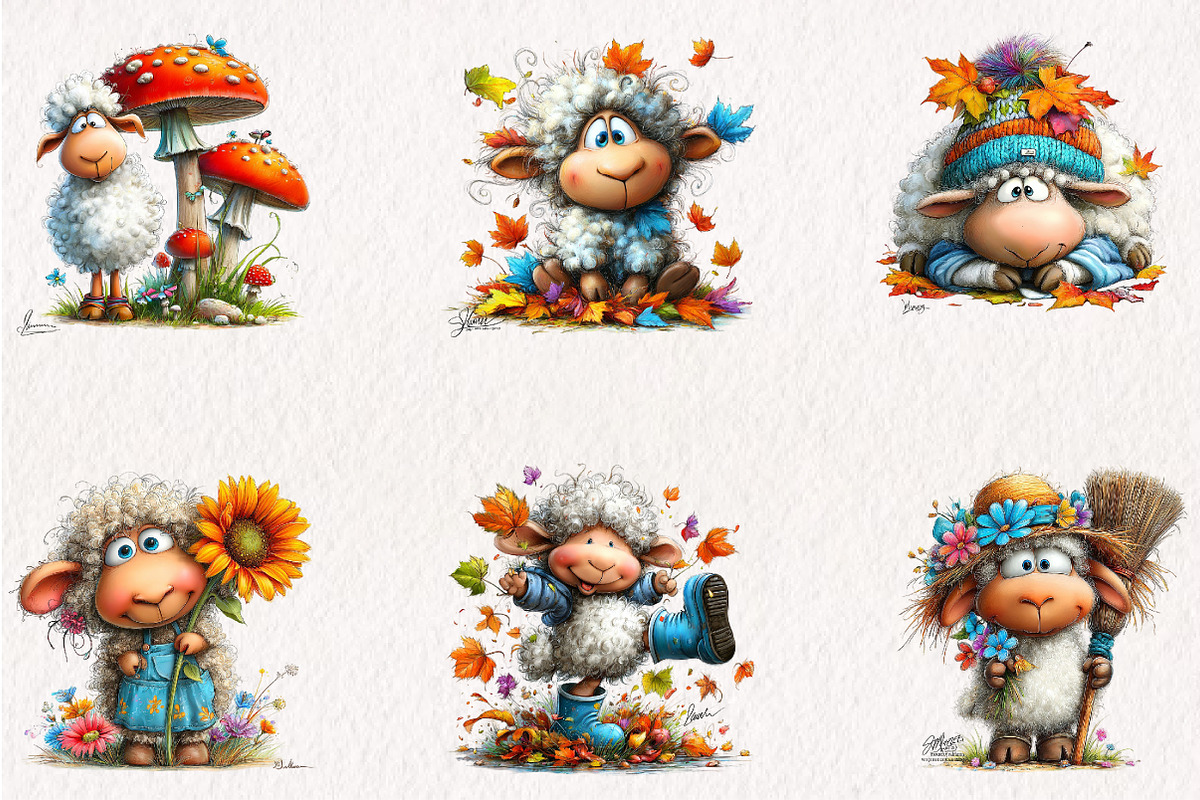 Autumn Sheep Watercolor Clipart, a Seasonal Illustration by CreationArt (Photo 3 of 5)