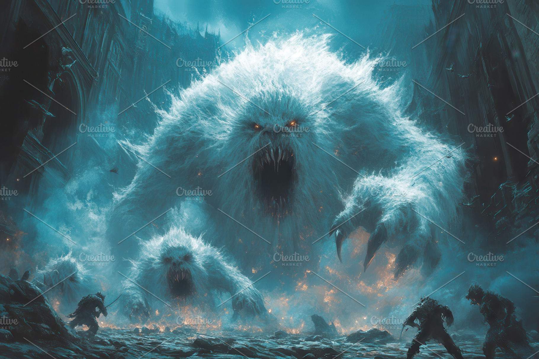 Giant mythical creatures emerge from, a Photo by Tanuart