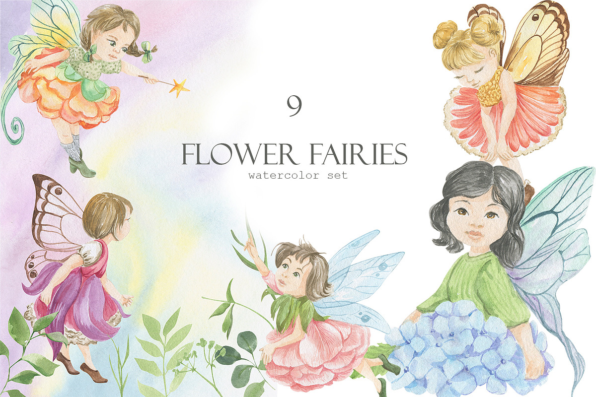 Flower fairies. watercolor set, an Illustration by Love Watercolor Store (Photo 1 of 8)