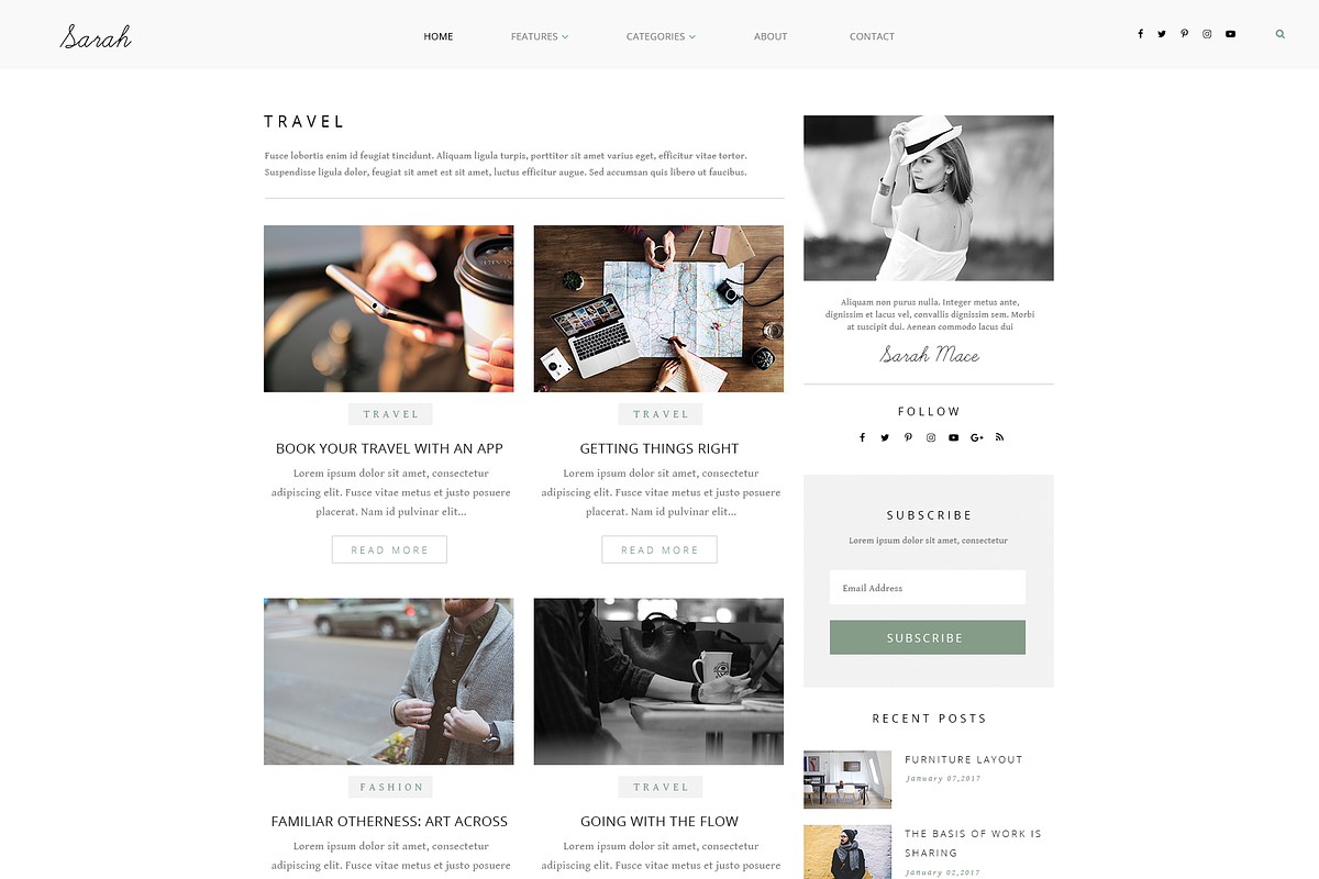Sarah PSD Blog Theme, a Websites & App Template by thematica (Photo 8 of 11)