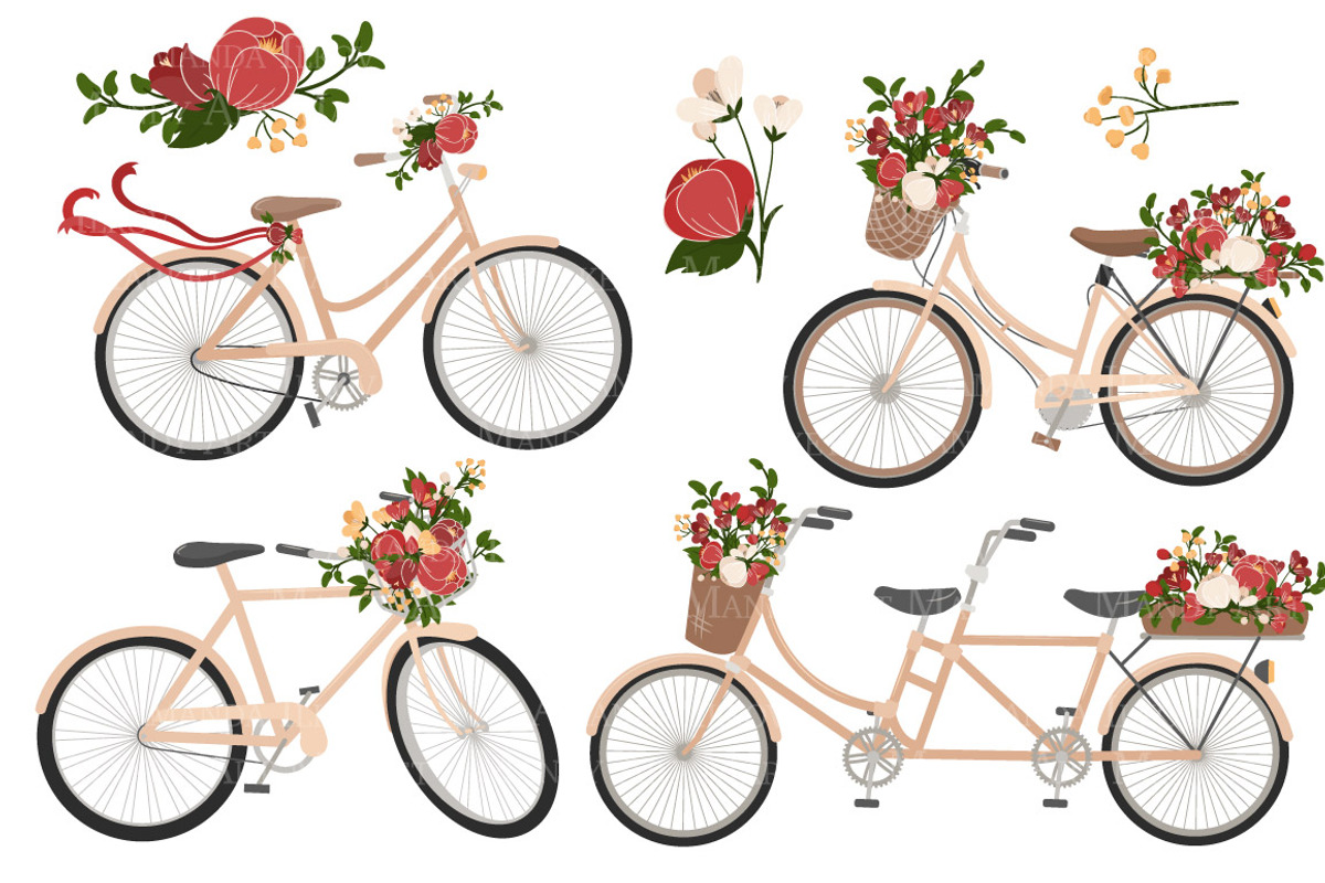 Floral Christmas Bicycles Clipart, an Illustration by Amanda Ilkov (Photo 5 of 5)