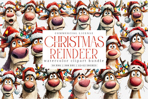 Funny Christmas Reindeer Clipart PNG, an Illustration by SinaCreation