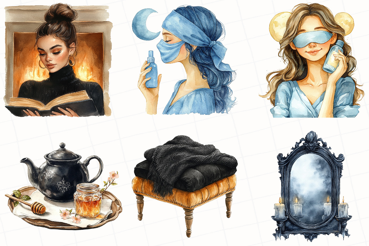 Watercolor Cozy Evening Clipart, an Illustration by OK Design (Photo 4 of 5)
