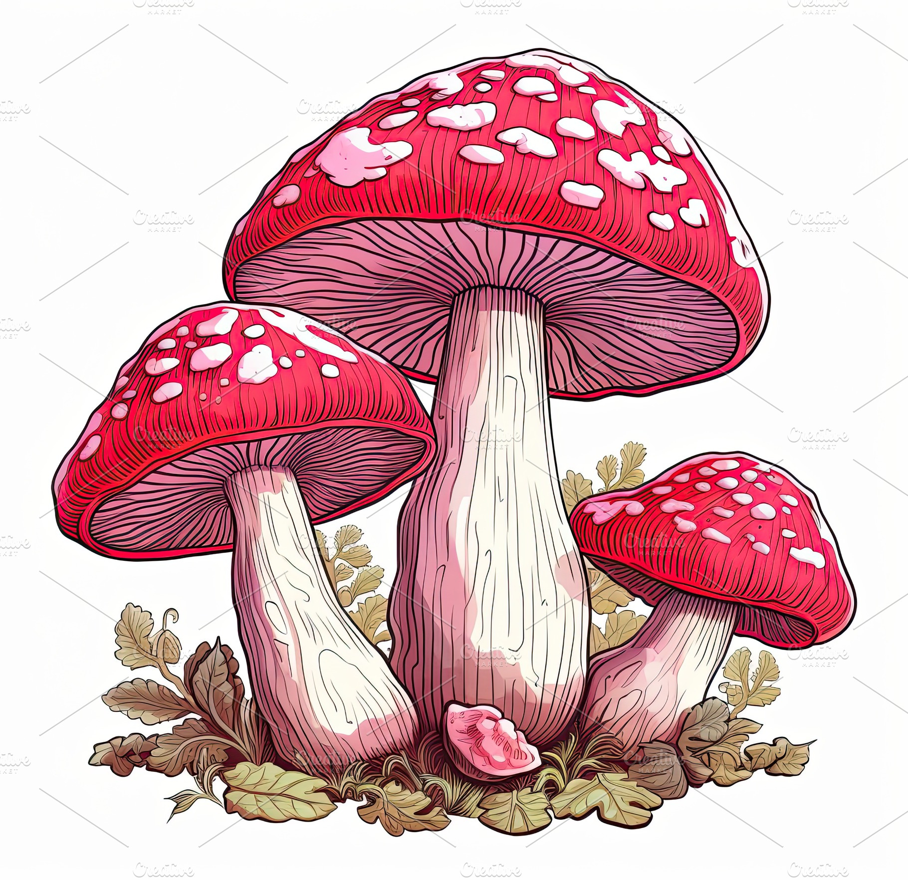 Whimsical Illustrated Scene of Vibrant Red Fly Agaric Mushrooms, a Nature Photo by José Manuel Gelpi