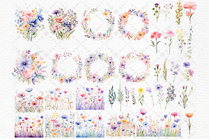 Wild Floral Clipart Watercolor Boho