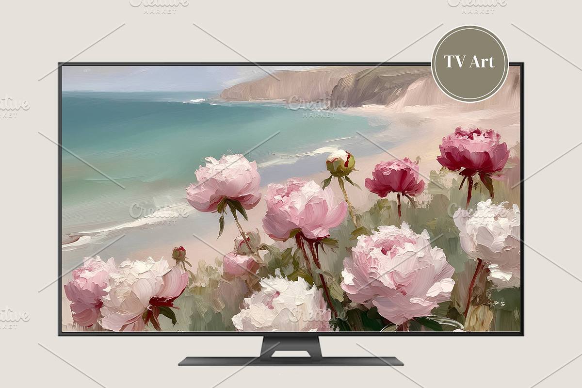 Pink Peonies Coastal Painting, a Background Graphic by Floraphoria (Photo 6 of 9)