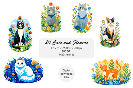 20 Cats in Flower Gardens