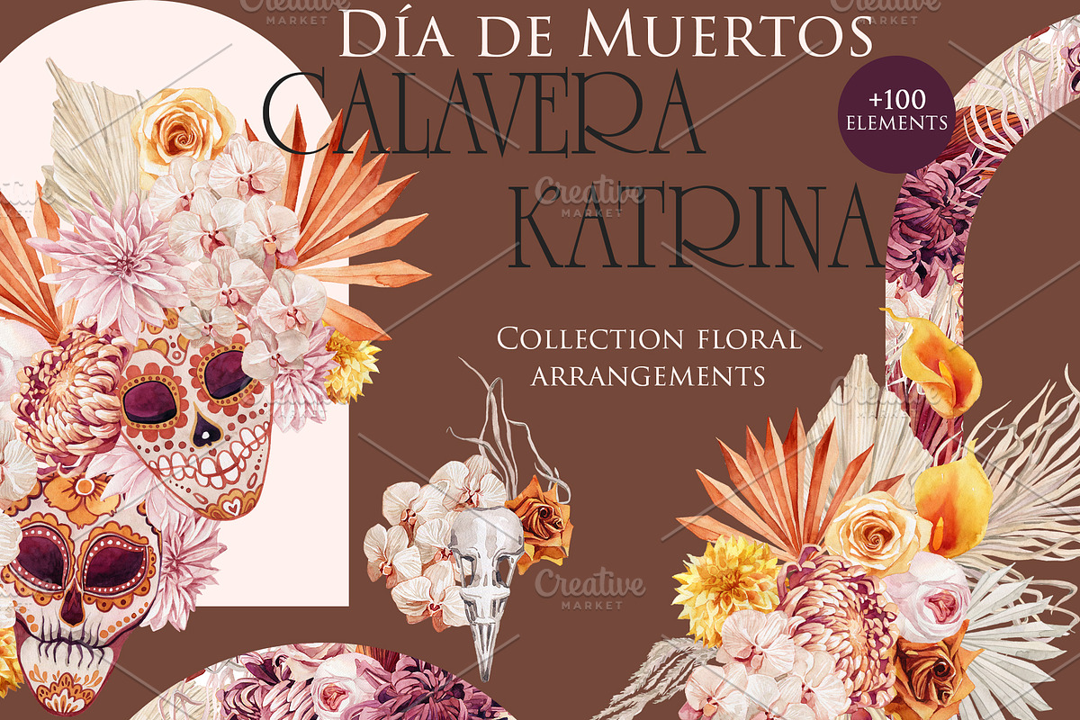 Watercolor set Dia de Muertos, a Decorative Illustration by Antikva17 (Photo 1 of 10)