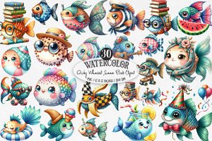 Quirky Whimsical Summer Fishes PNG, an Illustration by Designking