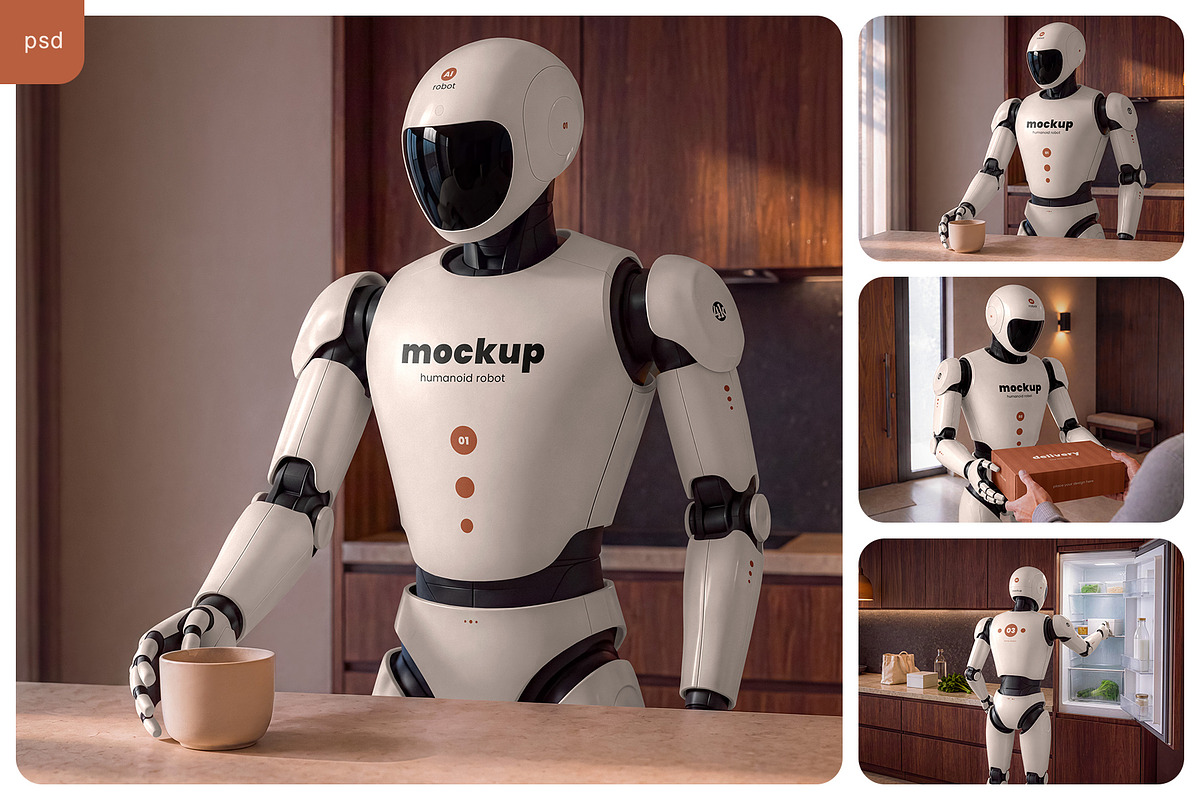 AI Humanoid Robot Branding Mockup, an Android Mockup by Country4k (Photo 1 of 4)