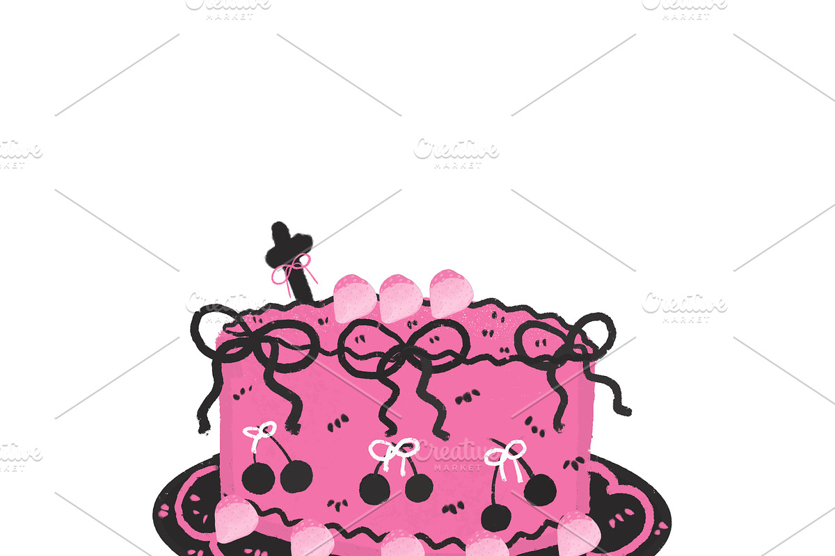 Halloween coquette black pink cake, a Food Illustration by RimzStudio (Photo 2 of 3)