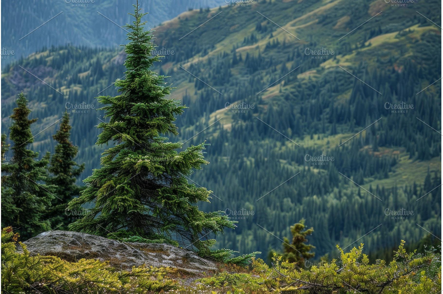 Lone pine tree growing on, a Nature Photo by Ylivdesign