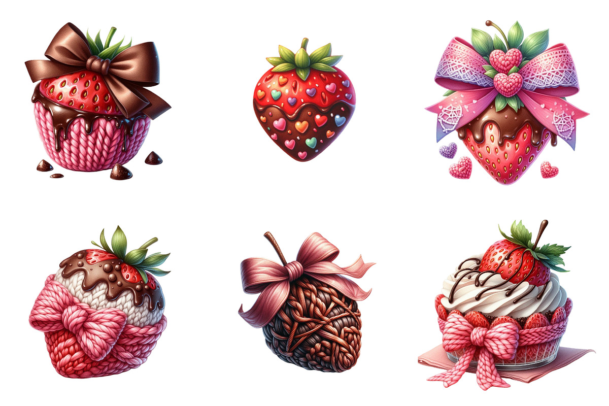Crochet Valentine Strawberry Bow PNG, an Illustration by SinaCreation (Photo 4 of 11)