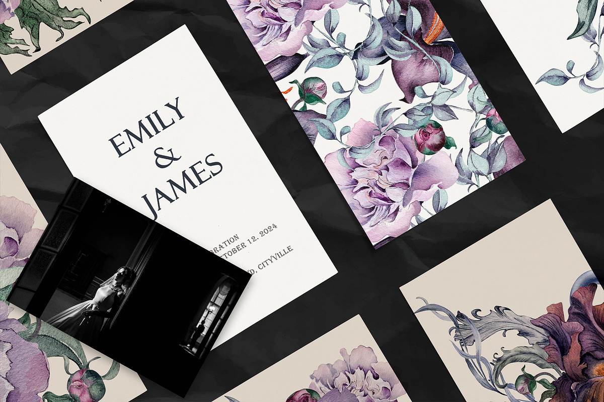 Dark floral watercolor clipart, an Illustration by Kate Lanbina (Photo 19 of 19)