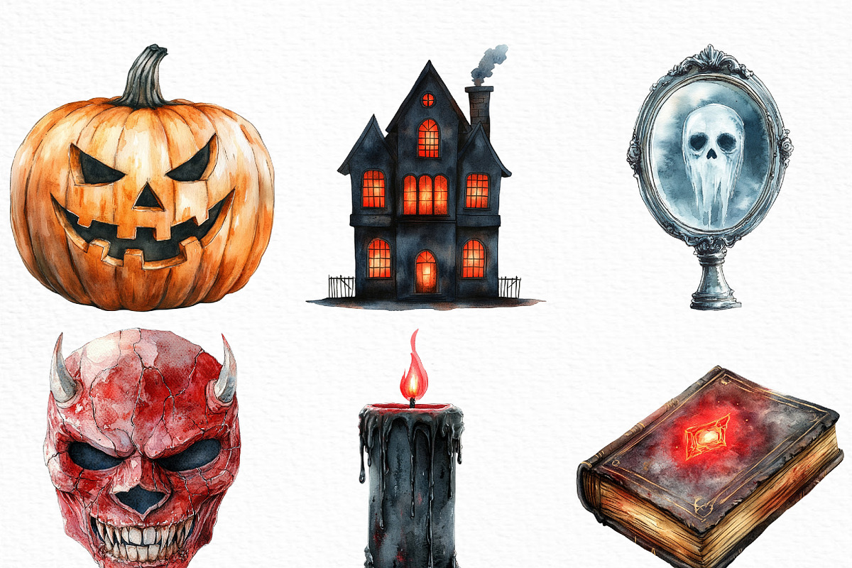 Watercolor Scary Halloween Clipart, an Illustration by Craft Nest (Photo 5 of 6)