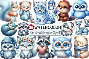 Baby Blue Woodland Animals Clipart, an Illustration by Rose Art