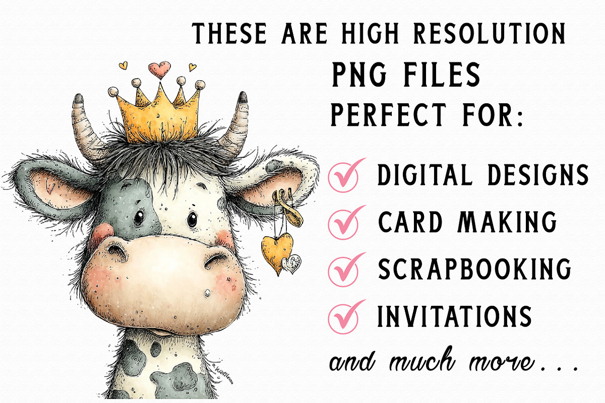 Whimsical Valentine Cow Clipart, an Illustration by Libby Wishes (Photo 3 of 6)
